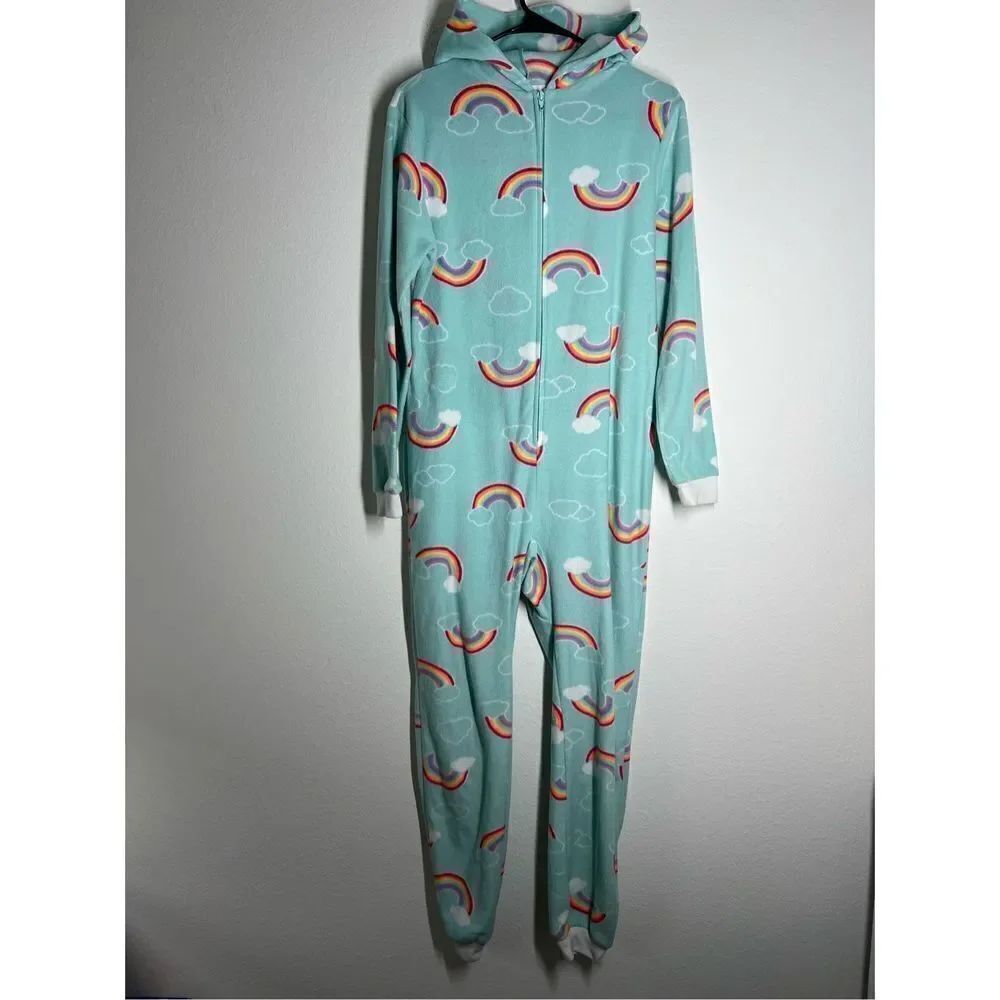 Girls Cat & Jack Hooded Unicorn Rainbow One-Piece Pajamas - Blue, XL (14/16)